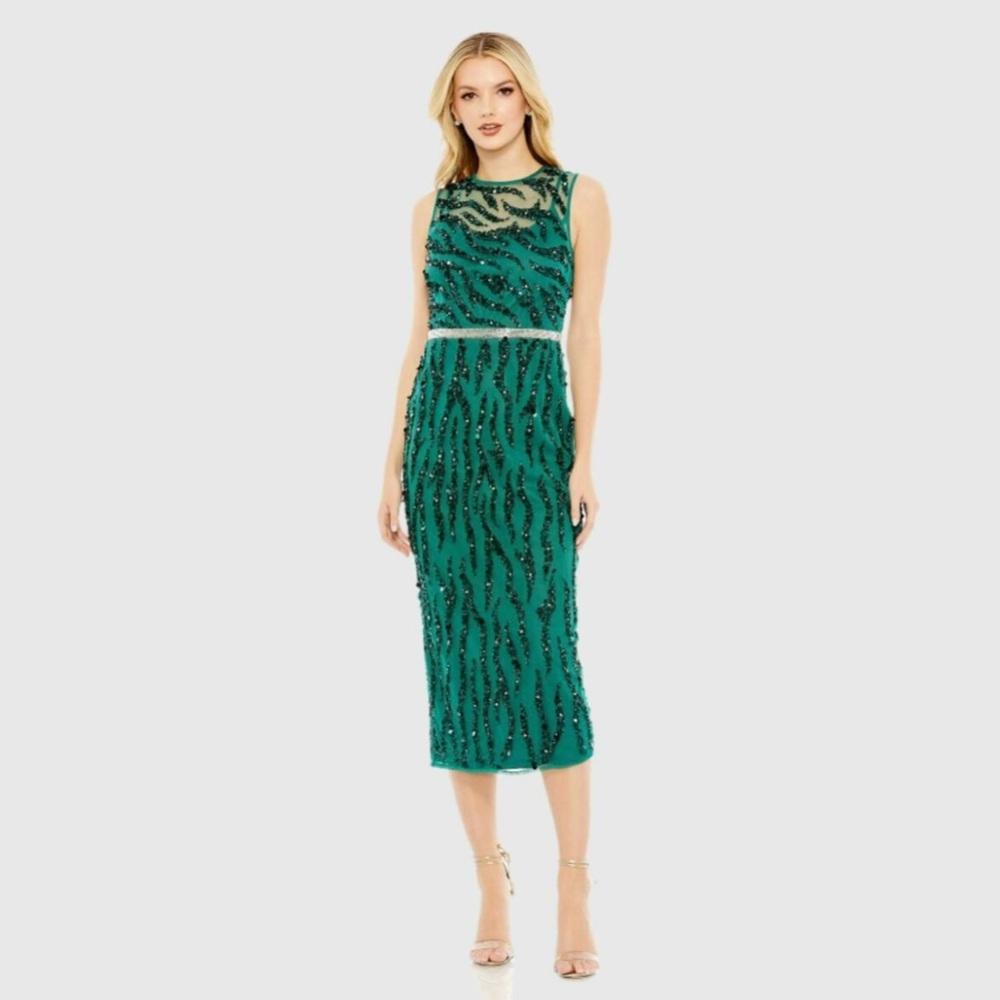 NWT Mac Duggal Emerald Green Sequin Sheath Dress‎ 4 Formal Evening Gala Wedding